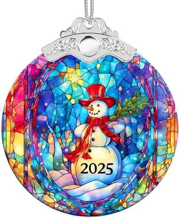 Snowman Art Christmas 2025 Acrylic Suncatcher Ornament Unique Gift