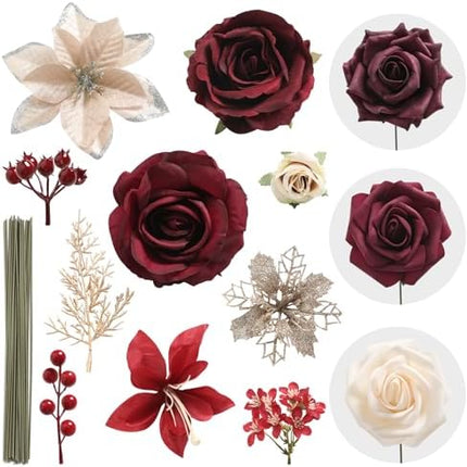 Holiday Greenery & Faux Flower Set – Perfect for Wreaths, Trees & Centerpieces