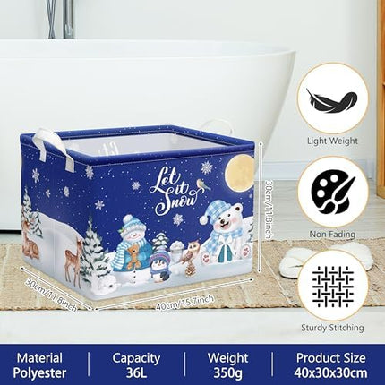 1. Large Collapsible Snowman Christmas Storage Basket 16x12x12" Holiday Organizer