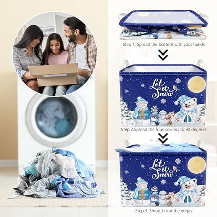 1. Large Collapsible Snowman Christmas Storage Basket 16x12x12" Holiday Organizer