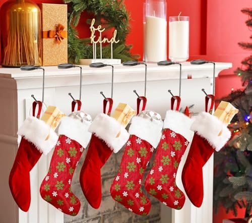 Christmas Stocking Holders Set of 6 – Non-Slip Nickel Fireplace Mantle Hanging Hooks
