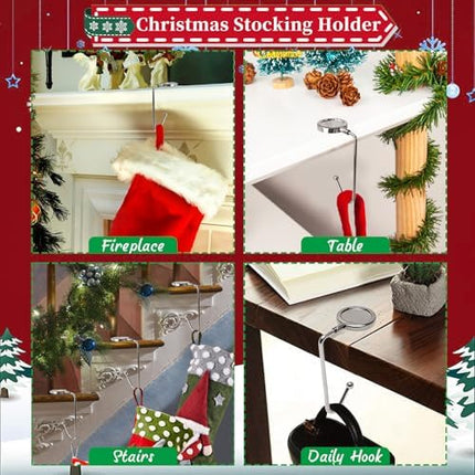 Christmas Stocking Holders Set of 6 – Non-Slip Nickel Fireplace Mantle Hanging Hooks