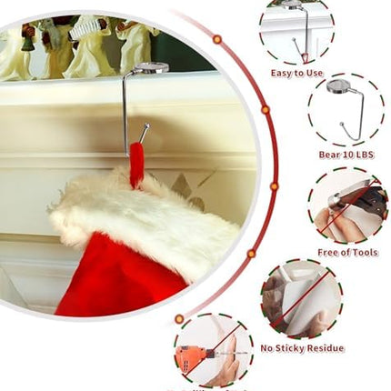 Christmas Stocking Holders Set of 6 – Non-Slip Nickel Fireplace Mantle Hanging Hooks