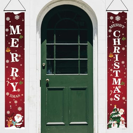 Merry Christmas Door Banner – Red White Porch Welcome Sign for Indoor & Outdoor Décor
