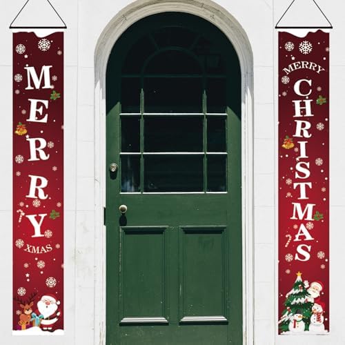 Merry Christmas Door Banner – Red White Porch Welcome Sign for Indoor & Outdoor Décor