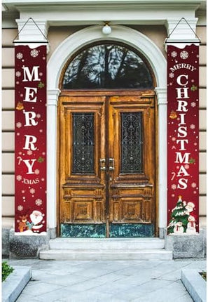Merry Christmas Door Banner – Red White Porch Welcome Sign for Indoor & Outdoor Décor