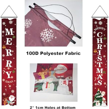 Merry Christmas Door Banner – Red White Porch Welcome Sign for Indoor & Outdoor Décor