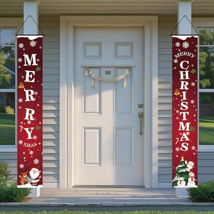 Merry Christmas Door Banner – Red White Porch Welcome Sign for Indoor & Outdoor Décor
