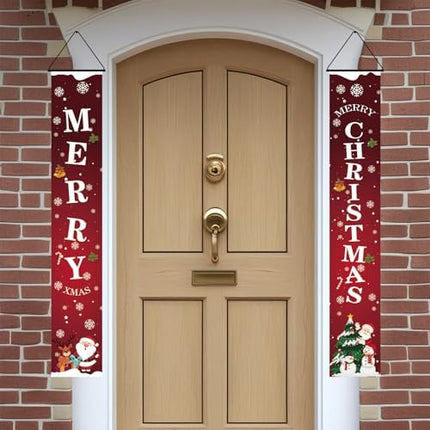 Merry Christmas Door Banner – Red White Porch Welcome Sign for Indoor & Outdoor Décor