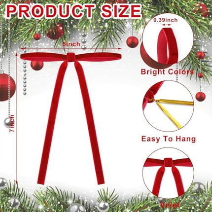 DIYDEC 24pcs Christmas Velvet Bow Ornaments – 5x7" Red Ribbon Bows for Décor