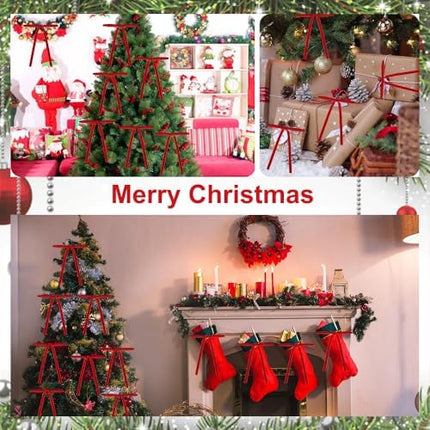DIYDEC 24pcs Christmas Velvet Bow Ornaments – 5x7" Red Ribbon Bows for Décor