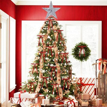 DIYDEC 24pcs Christmas Velvet Bow Ornaments – 5x7" Red Ribbon Bows for Décor