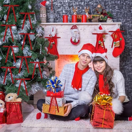 DIYDEC 24pcs Christmas Velvet Bow Ornaments – 5x7" Red Ribbon Bows for Décor