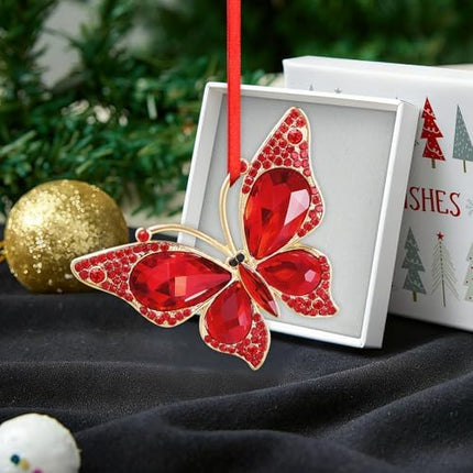 Red Butterfly Christmas Tree Ornament – 2025 Keepsake Gift for Women, Girls & Mom