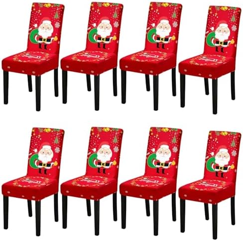 Stretch Christmas Dining Chair Covers 8PCS Holiday Home Decor Slipcovers