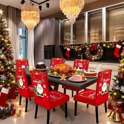 Stretch Christmas Dining Chair Covers 8PCS Holiday Home Decor Slipcovers