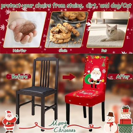 Stretch Christmas Dining Chair Covers 8PCS Holiday Home Decor Slipcovers