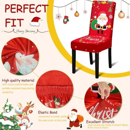 Stretch Christmas Dining Chair Covers 8PCS Holiday Home Decor Slipcovers