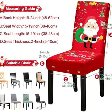 Stretch Christmas Dining Chair Covers 8PCS Holiday Home Decor Slipcovers