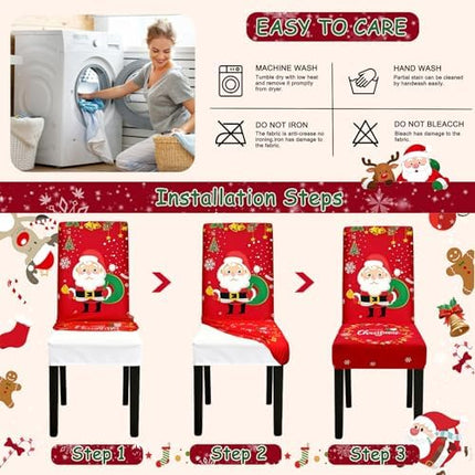 Stretch Christmas Dining Chair Covers 8PCS Holiday Home Decor Slipcovers