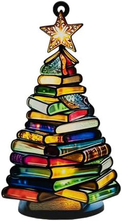 Faux Stained Glass Book Ornament 2025 – Acrylic Gift for Bookworms & Book Clubs