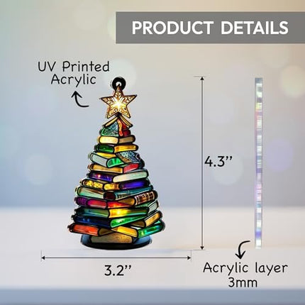 Faux Stained Glass Book Ornament 2025 – Acrylic Gift for Bookworms & Book Clubs