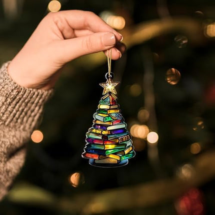 Faux Stained Glass Book Ornament 2025 – Acrylic Gift for Bookworms & Book Clubs