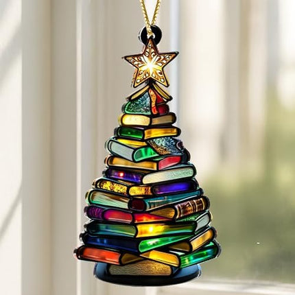 Faux Stained Glass Book Ornament 2025 – Acrylic Gift for Bookworms & Book Clubs