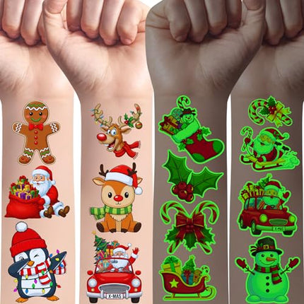 Luminous Xmas Tattoos 60pcs – Glow Temporary Designs for Kids, Teens & Adults