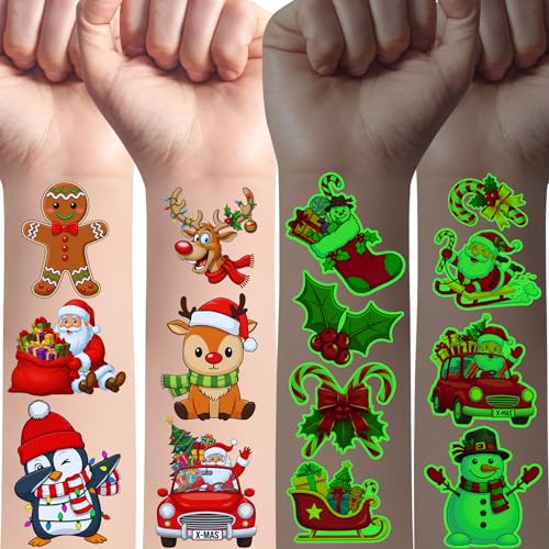 Luminous Xmas Tattoos 60pcs – Glow Temporary Designs for Kids, Teens & Adults