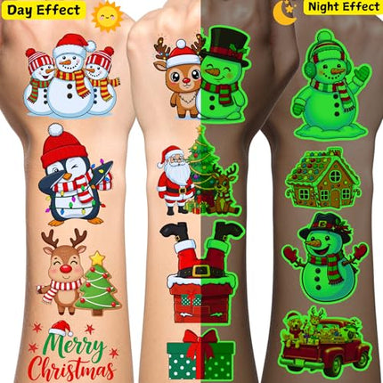Luminous Xmas Tattoos 60pcs – Glow Temporary Designs for Kids, Teens & Adults