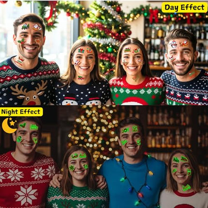 Luminous Xmas Tattoos 60pcs – Glow Temporary Designs for Kids, Teens & Adults