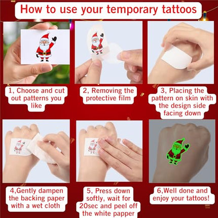 Luminous Xmas Tattoos 60pcs – Glow Temporary Designs for Kids, Teens & Adults