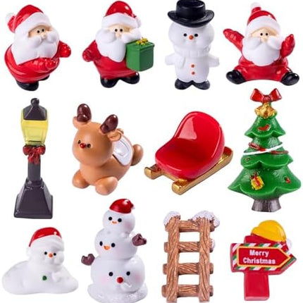 Mini Christmas Figure Set 12pcs – Tiny Resin Santa & Tree Decorations for Home & Party
