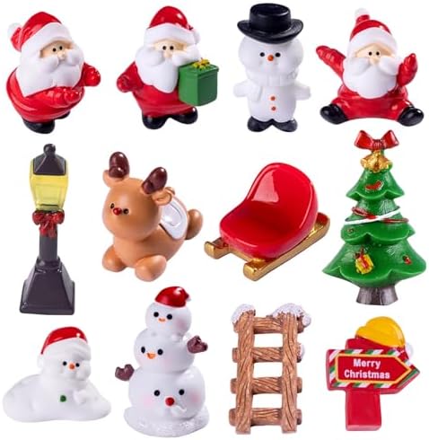 Mini Christmas Figure Set 12pcs – Tiny Resin Santa & Tree Decorations for Home & Party