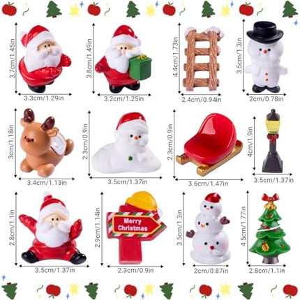 Mini Christmas Figure Set 12pcs – Tiny Resin Santa & Tree Decorations for Home & Party