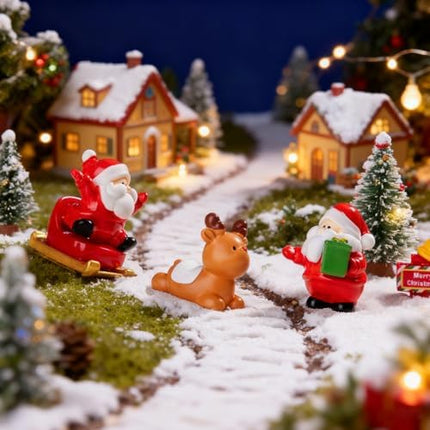 Mini Christmas Figure Set 12pcs – Tiny Resin Santa & Tree Decorations for Home & Party