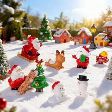 Mini Christmas Figure Set 12pcs – Tiny Resin Santa & Tree Decorations for Home & Party