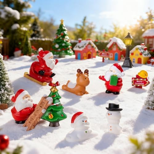Mini Christmas Figure Set 12pcs – Tiny Resin Santa & Tree Decorations for Home & Party