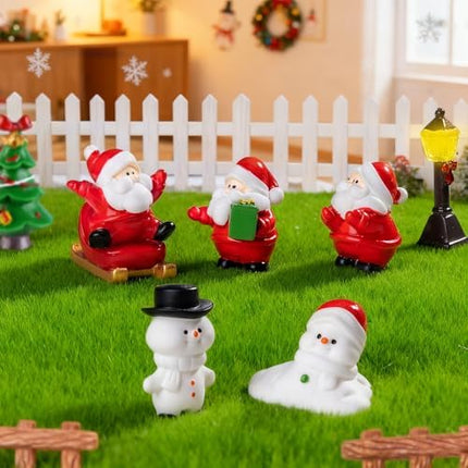 Mini Christmas Figure Set 12pcs – Tiny Resin Santa & Tree Decorations for Home & Party