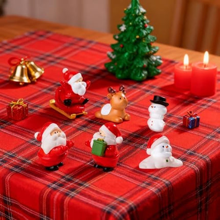 Mini Christmas Figure Set 12pcs – Tiny Resin Santa & Tree Decorations for Home & Party