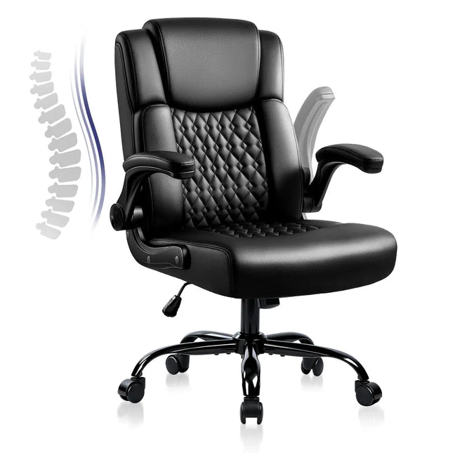 Black Ergonomic Office Chair PU Leather High Back Lumbar Support Computer Chair
