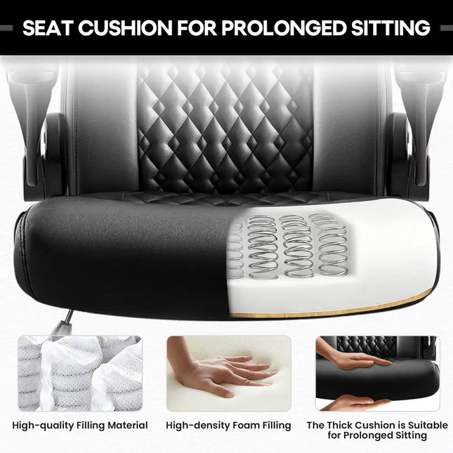 Black Ergonomic Office Chair PU Leather High Back Lumbar Support Computer Chair
