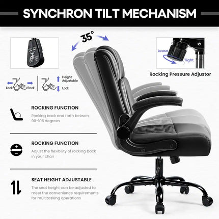 Black Ergonomic Office Chair PU Leather High Back Lumbar Support Computer Chair