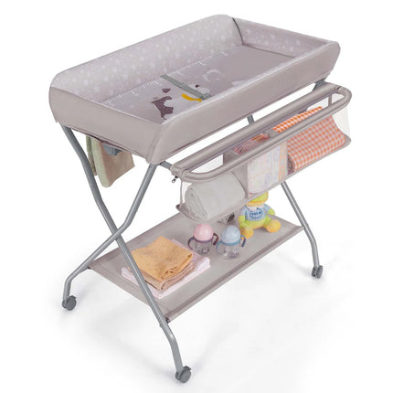 Baby Changing Table Folding Station – Safety Belt, Grey, Space-Saving