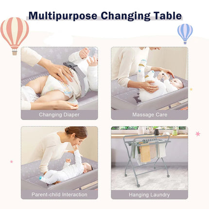 Baby Changing Table Folding Station – Safety Belt, Grey, Space-Saving