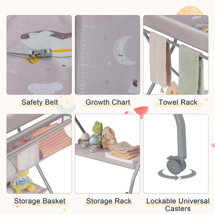 Baby Changing Table Folding Station – Safety Belt, Grey, Space-Saving