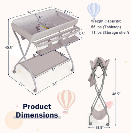 Baby Changing Table Folding Station – Safety Belt, Grey, Space-Saving