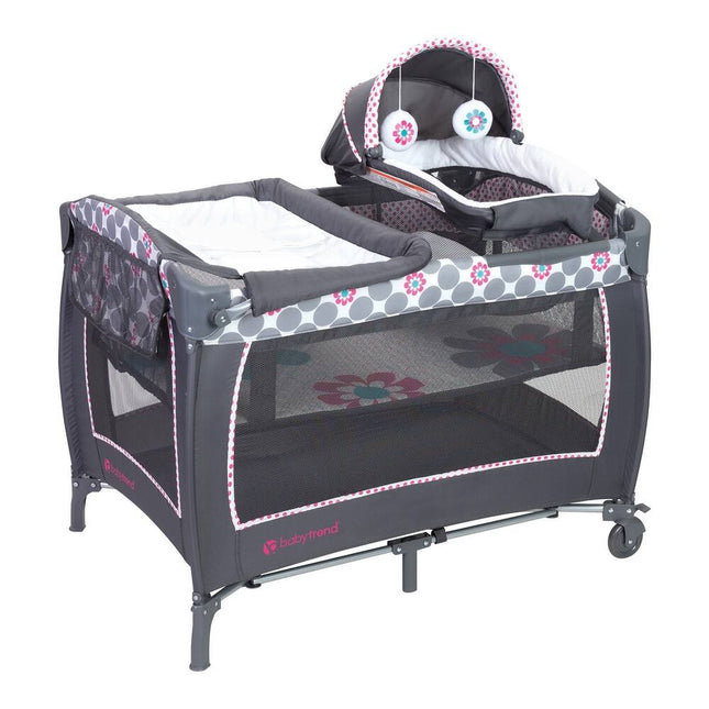 Lil Snooze Daisy Dots Deluxe Nursery Center Foldable Baby Playard with Bassinet