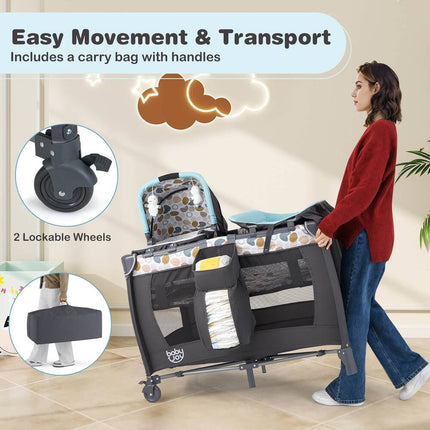 4-in-1 Convertible Portable Baby Playard with Bassinet Changing Table Playpen